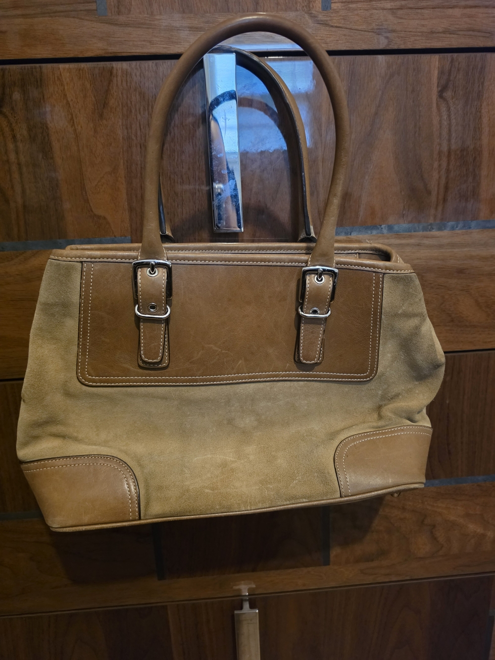 Coach Tan Suede & Leather Buckle Tote